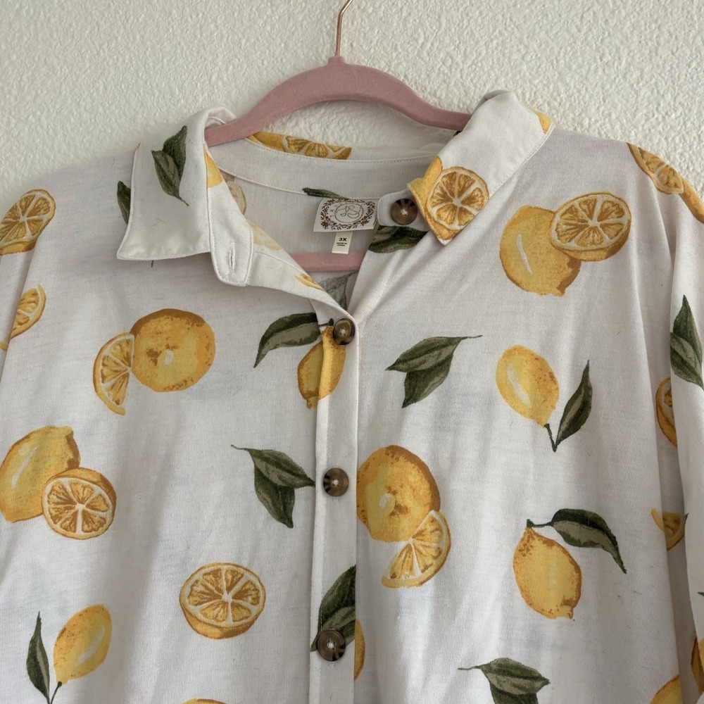 Tru Self Women's Button Up Top Blouse Shirt Lemons Plus Size 3X